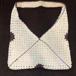 Elegant Cream and Brown Crochet Shoulder Bag